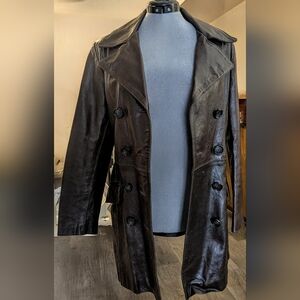 Vintage Women's Stone Ridge 100% Leather Trench Length  Chocolate Leather Jacket